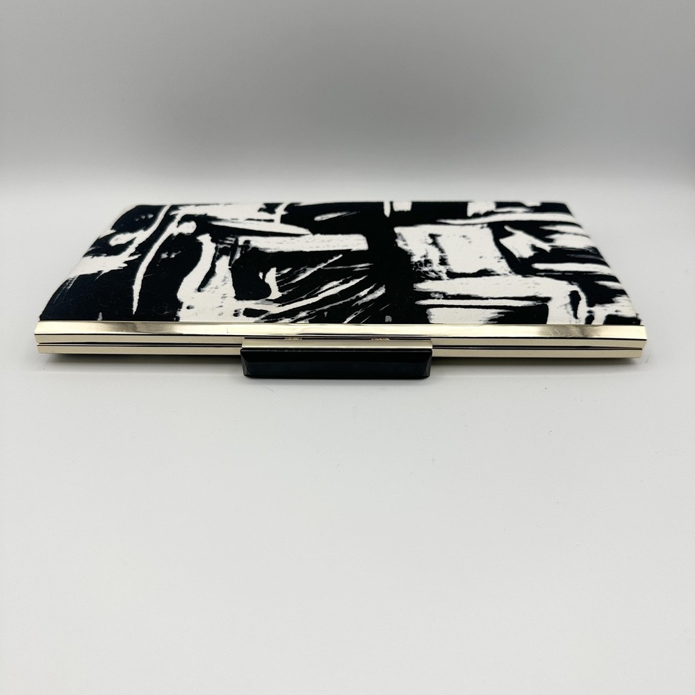Black White Abstract Print Clutch Bag Gold Chain Evening Purse Formal - Picture 2 of 8